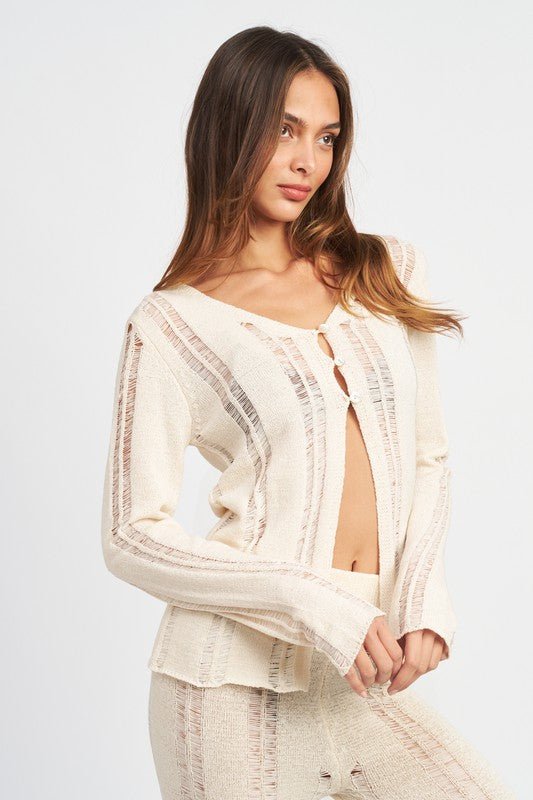 BUTTON UP LADDERED CARDIGAN TOP - Robbi & Angel