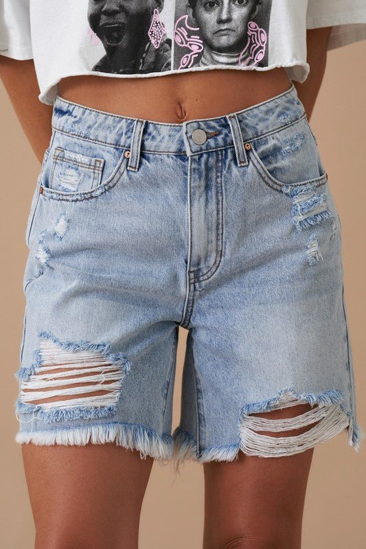 HIGH RISE BERMUDA DENIM SHORTS - Robbi & Angel