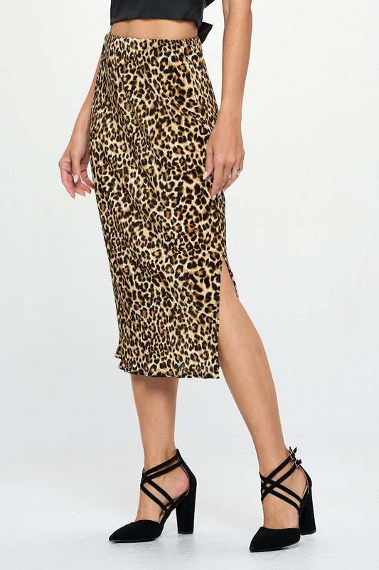 Made in USA Leopard Print Plisse Midi Skirt - Robbi & Angel