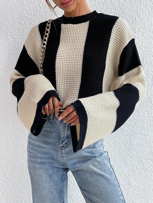 Color block striped bell sleeve sweater - Robbi & Angel