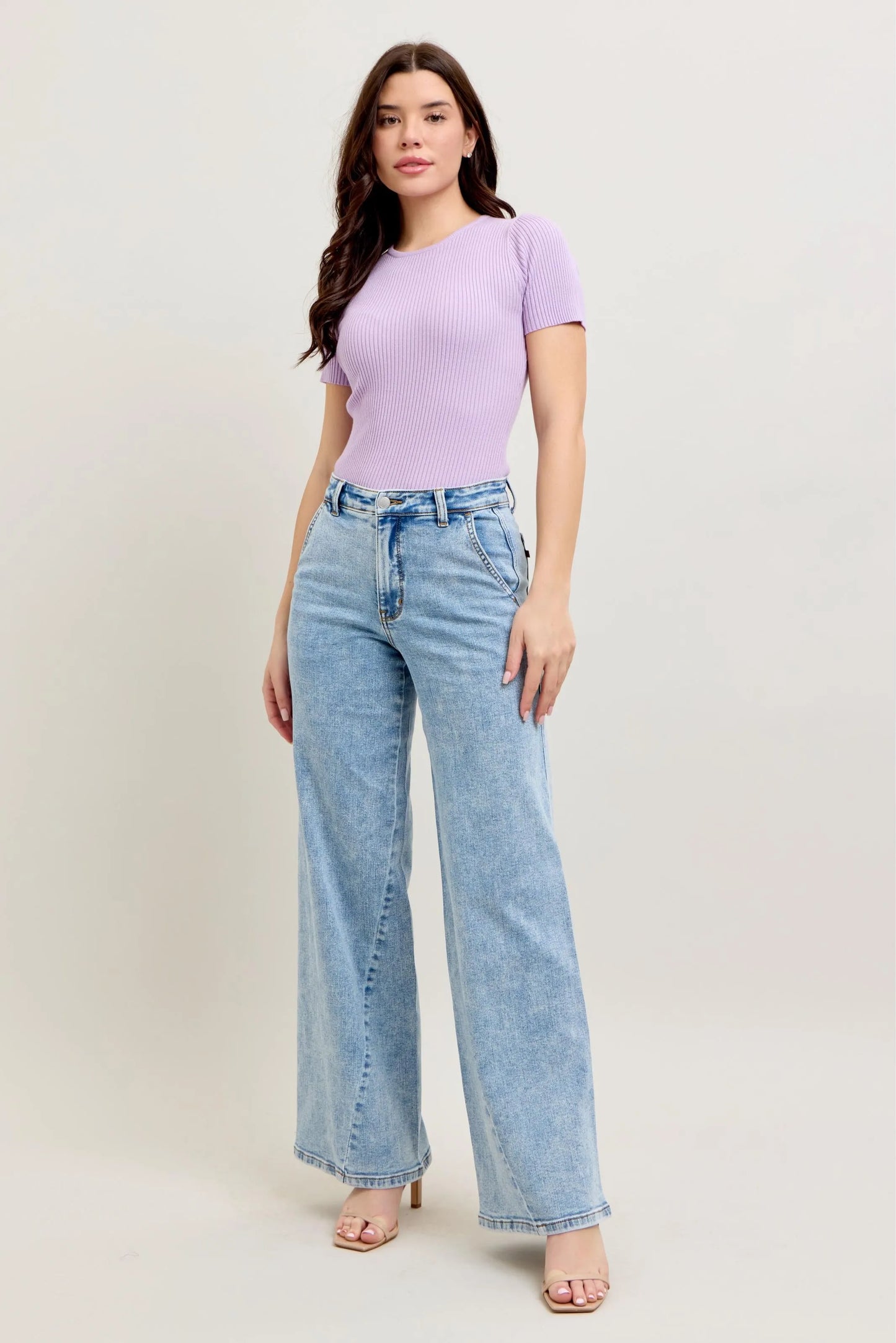 Judy Blue Full Size High Waist Wide Leg Jeans with Skewed Inseam Plus Size - Robbi & Angel