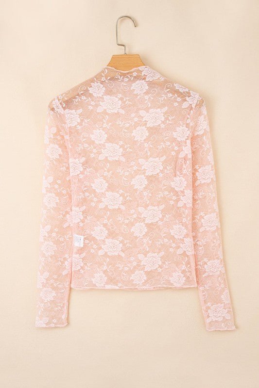 Floral Lace Sheer Mesh Long Sleeve Top - Robbi & Angel