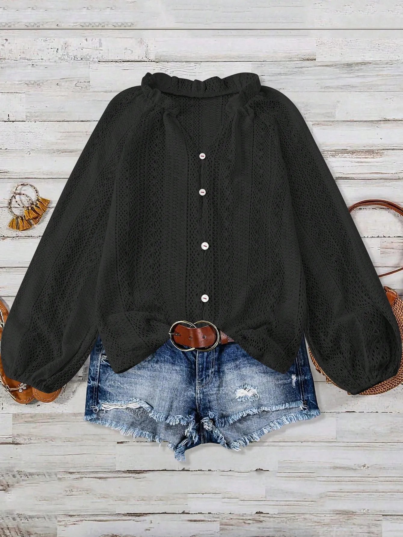 Crochet Notched Button - Front Shirt - Robbi & Angel