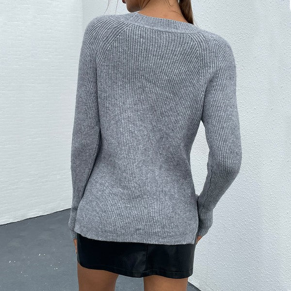 Gray Frenchy Pearls Beaded Shoulder Sweater - Robbi & Angel