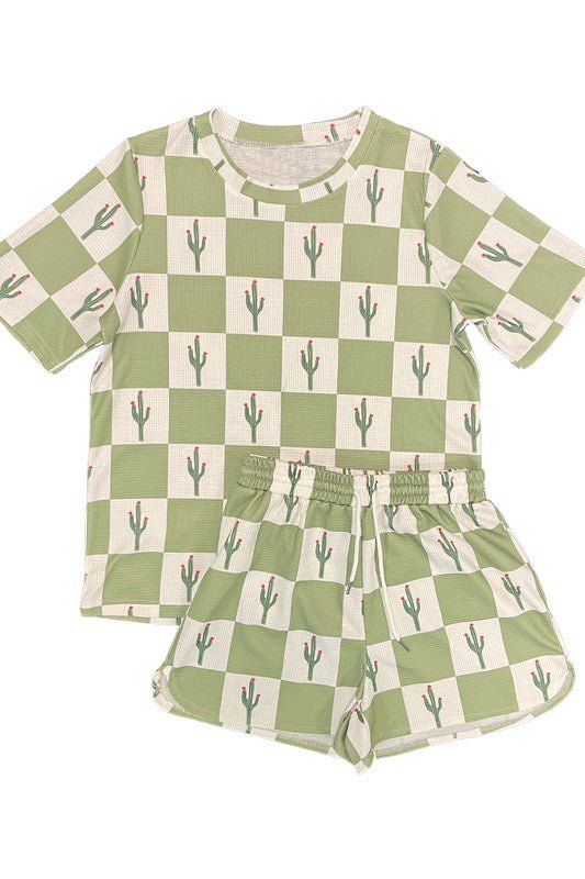 Novelty printed waffle pajama/ lounge shorts set - Robbi & Angel