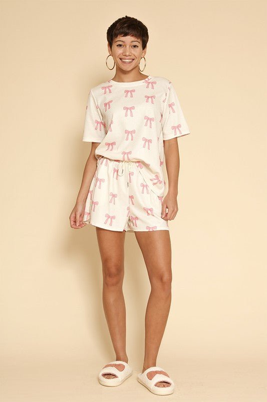 Novelty printed waffle pajama/ lounge shorts set - Robbi & Angel