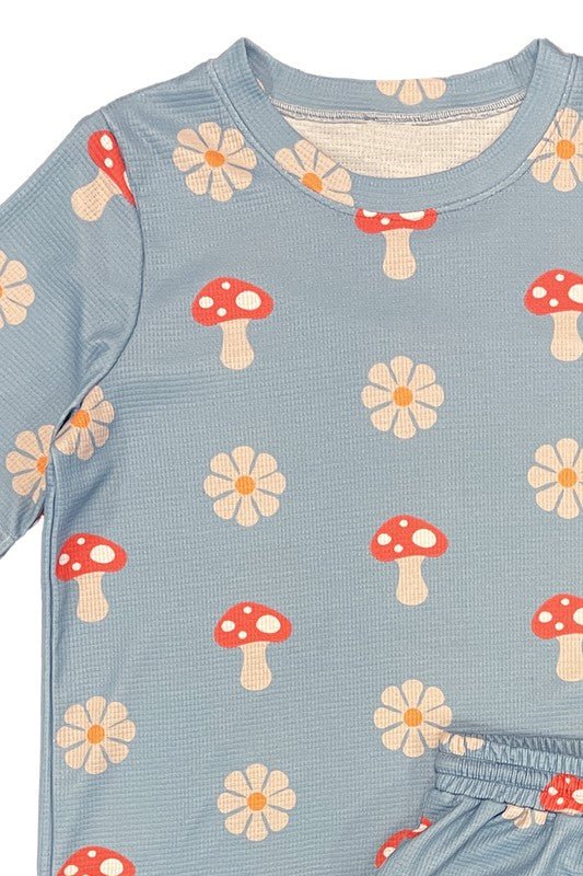 Novelty printed waffle pajama/ lounge shorts set - Robbi & Angel