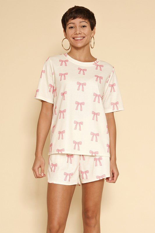 Novelty printed waffle pajama/ lounge shorts set - Robbi & Angel