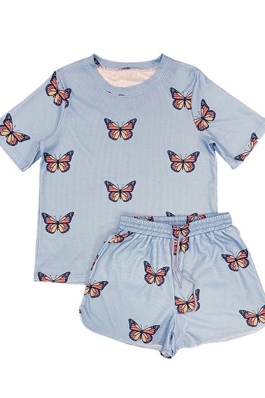 Novelty printed waffle pajama/ lounge shorts set - Robbi & Angel