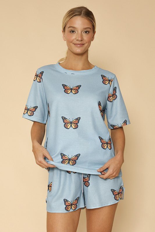 Novelty printed waffle pajama/ lounge shorts set - Robbi & Angel