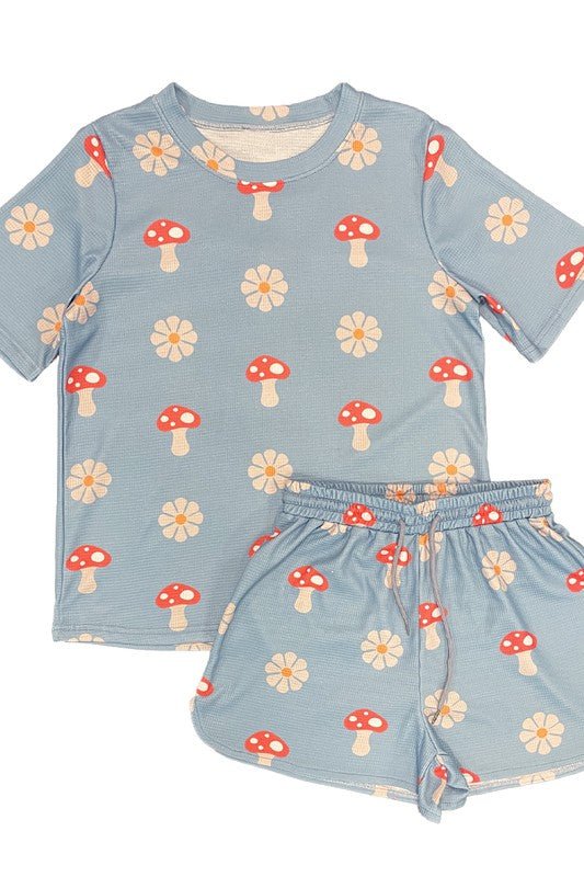 Novelty printed waffle pajama/ lounge shorts set - Robbi & Angel