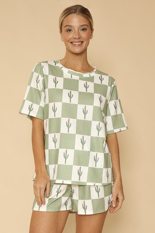 Novelty printed waffle pajama/ lounge shorts set - Robbi & Angel