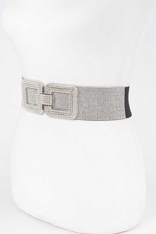 Crystal Buckle Rhinestone Elastic Belt - Robbi & Angel