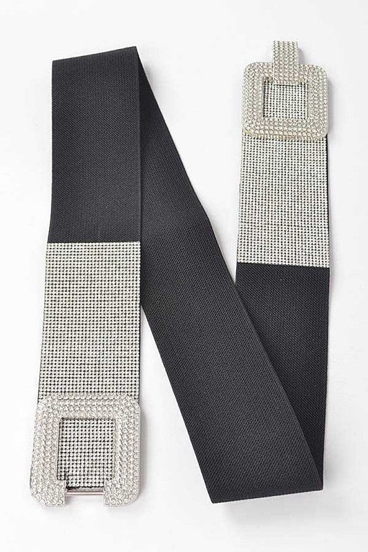 Crystal Buckle Rhinestone Elastic Belt - Robbi & Angel