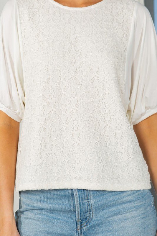 Lace Overlay Puff Sleeve Top - Robbi & Angel