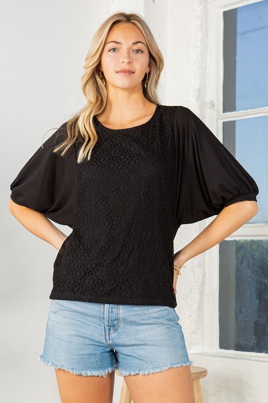 Lace Overlay Puff Sleeve Top - Robbi & Angel