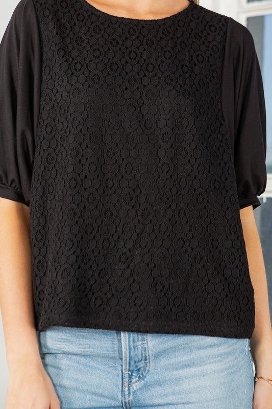 Lace Overlay Puff Sleeve Top - Robbi & Angel