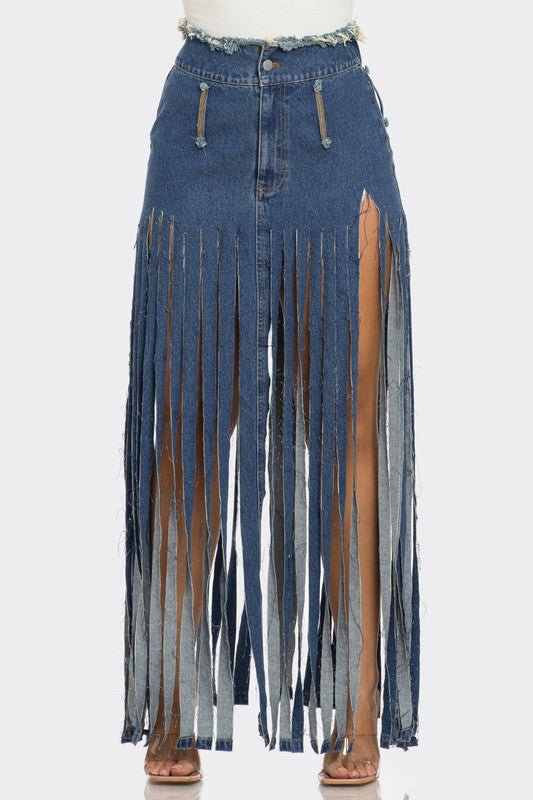 Bohemian Rhapsody Fringe Denim Skirt - Robbi & Angel