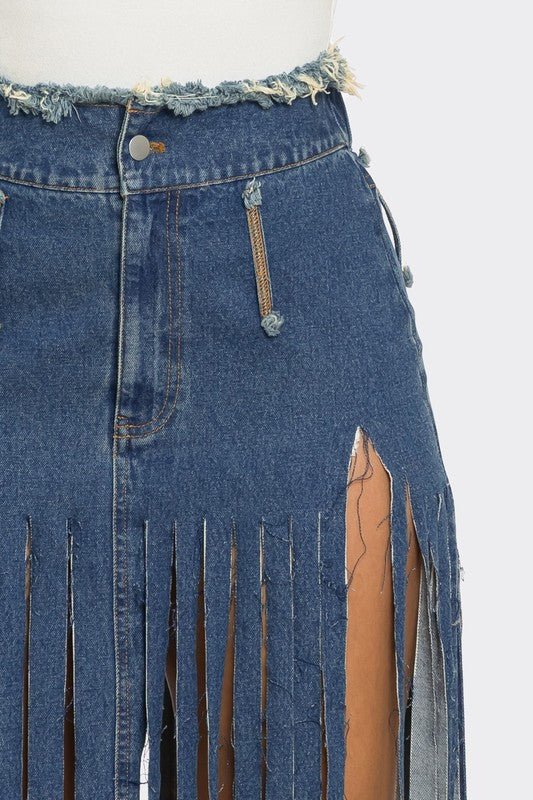 Bohemian Rhapsody Fringe Denim Skirt - Robbi & Angel