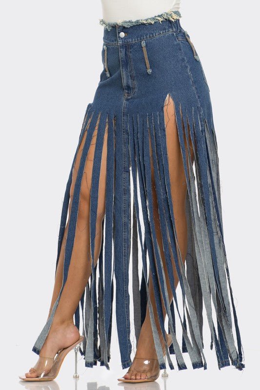 Bohemian Rhapsody Fringe Denim Skirt - Robbi & Angel