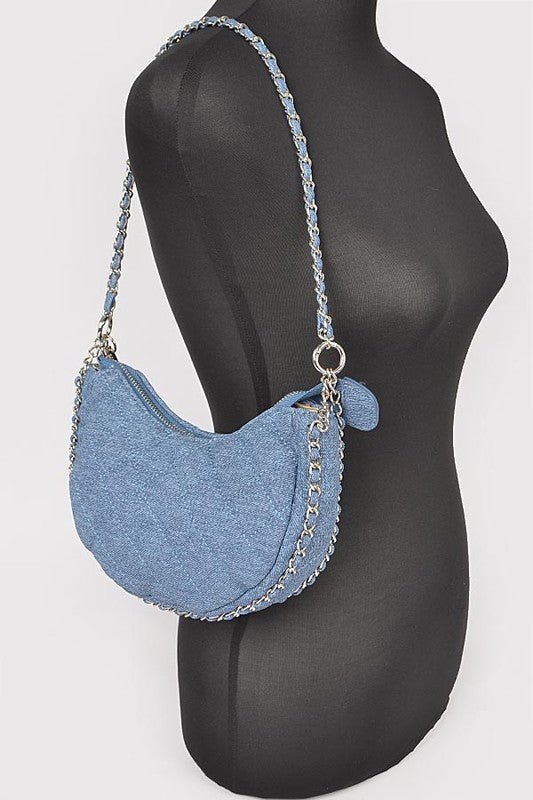 Double Chain Strap Quilted Denim Shoulder Bag - Robbi & Angel