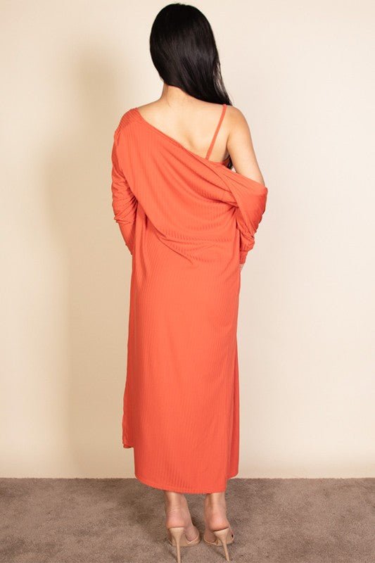 Ribbed Cardigan & Cami Midi Bodycon Dress - Robbi & Angel