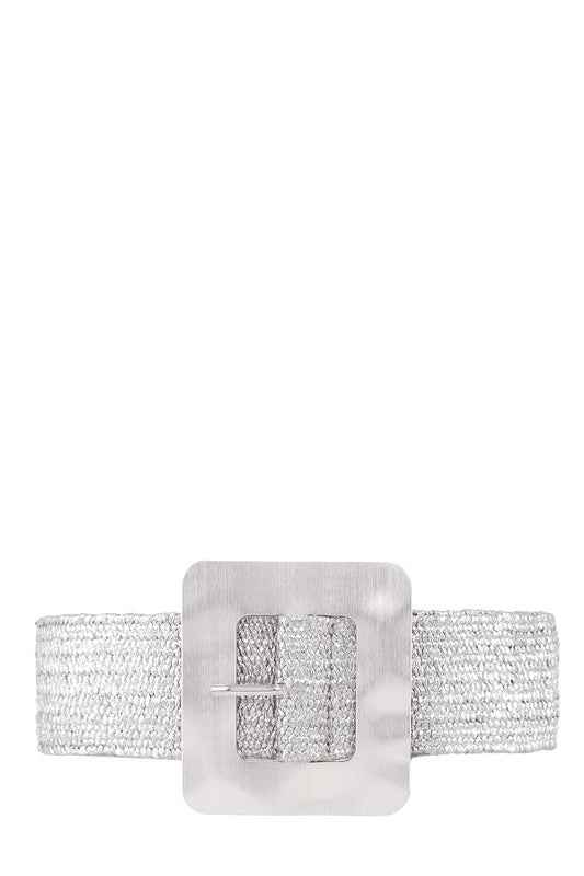 Metal Square Buckle Straw Elastic Belt - Robbi & Angel
