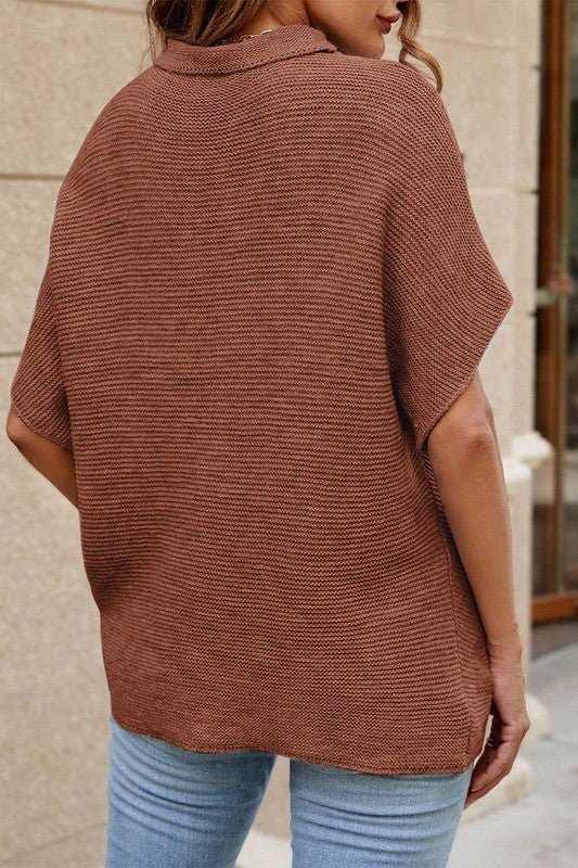 Women Coffee High Neck Short Bat Sleeve Sweater - Robbi & Angel