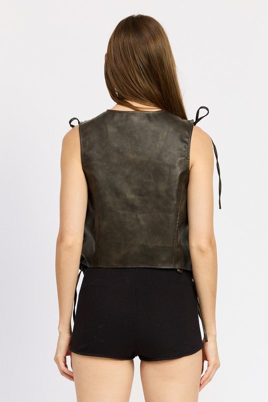LEATHER VEST WITH LACE DETAIL - Robbi & Angel