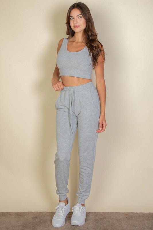 French Terry Cropped Tank Top & Joggers Set - Robbi & Angel