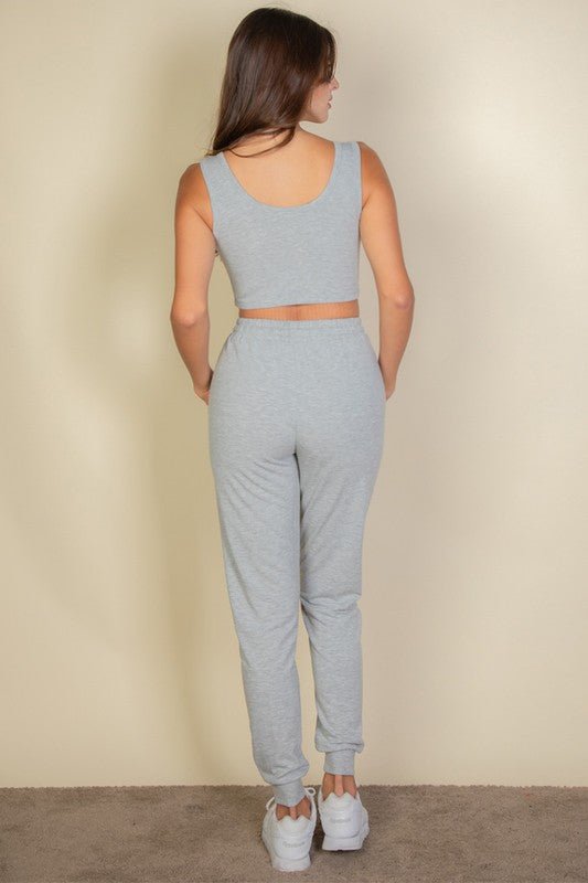 French Terry Cropped Tank Top & Joggers Set - Robbi & Angel