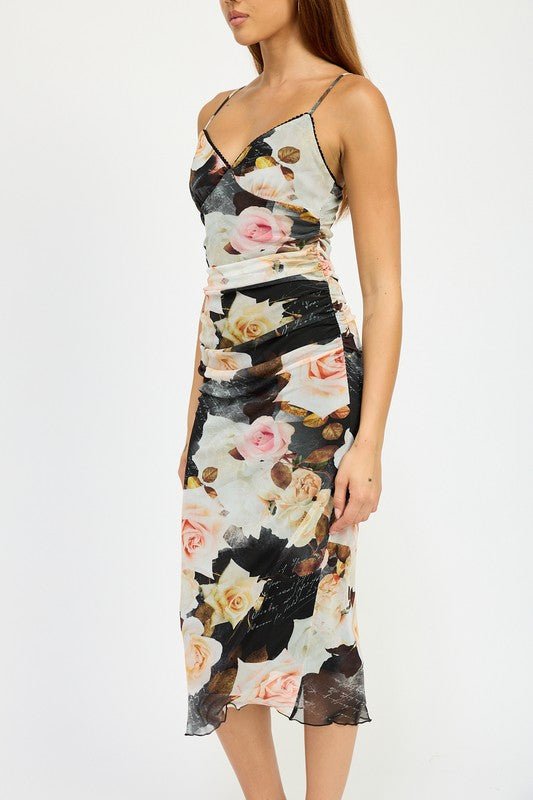 RUCHED MIDI V NECK DRESS - Robbi & Angel
