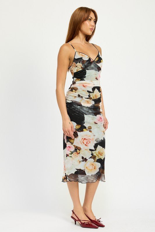 RUCHED MIDI V NECK DRESS - Robbi & Angel