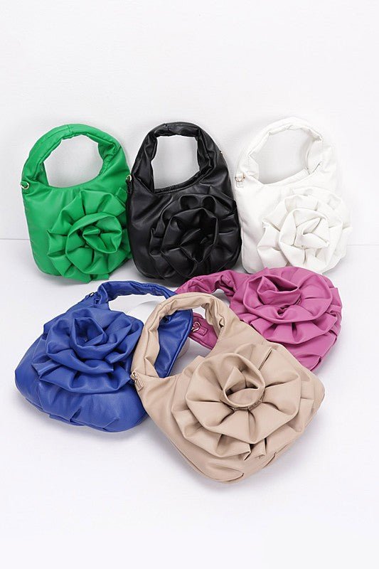 Pleated Flower Top Handle Clutch - Robbi & Angel