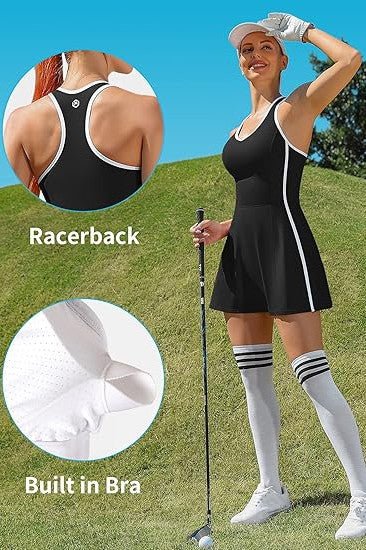Bra V Neck Racerback Tennis Dresses with Shorts - Robbi & Angel