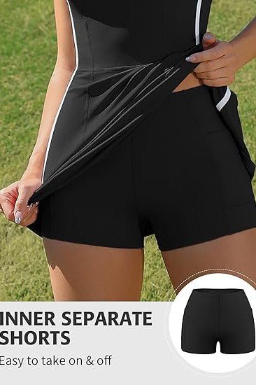Bra V Neck Racerback Tennis Dresses with Shorts - Robbi & Angel