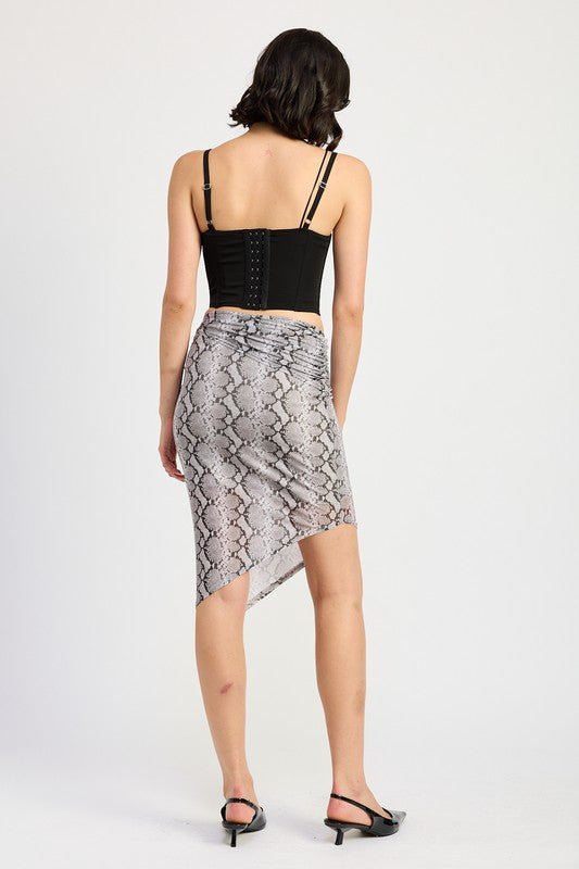 PRINTED ASYMMETRICAL MESH MIDI SKIRT - Robbi & Angel