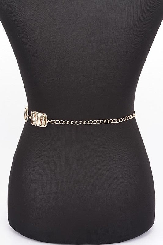 Textured Metal Plate Station Fashion Chain Belt - Robbi & Angel