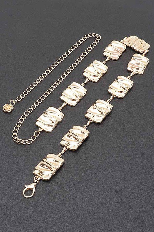 Textured Metal Plate Station Fashion Chain Belt - Robbi & Angel