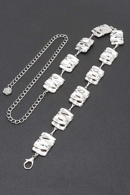 Textured Metal Plate Station Fashion Chain Belt - Robbi & Angel