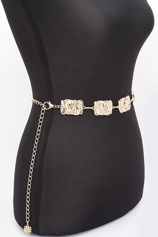 Textured Metal Plate Station Fashion Chain Belt - Robbi & Angel