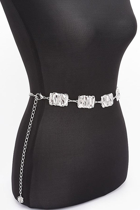 Textured Metal Plate Station Fashion Chain Belt - Robbi & Angel