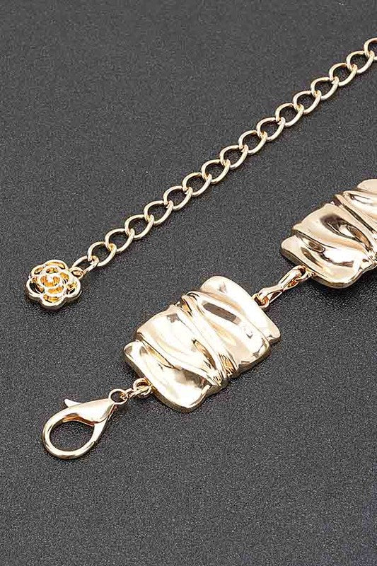 Textured Metal Plate Station Fashion Chain Belt - Robbi & Angel