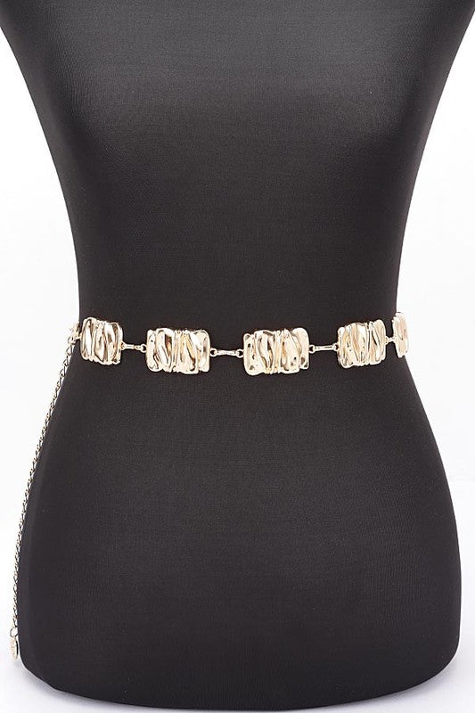 Textured Metal Plate Station Fashion Chain Belt - Robbi & Angel