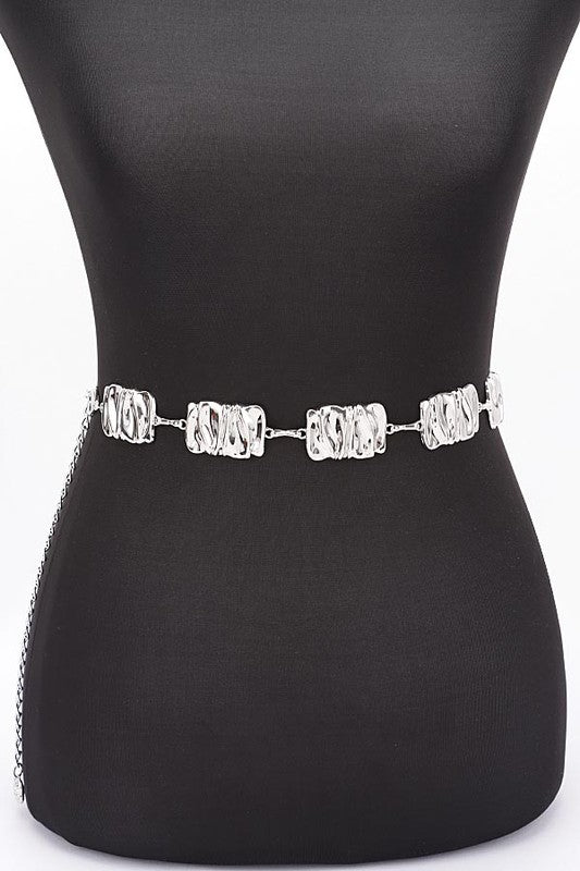 Textured Metal Plate Station Fashion Chain Belt - Robbi & Angel