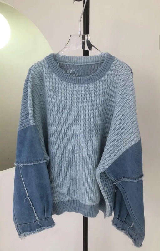 Denim sleeve knit sweater - Robbi & Angel