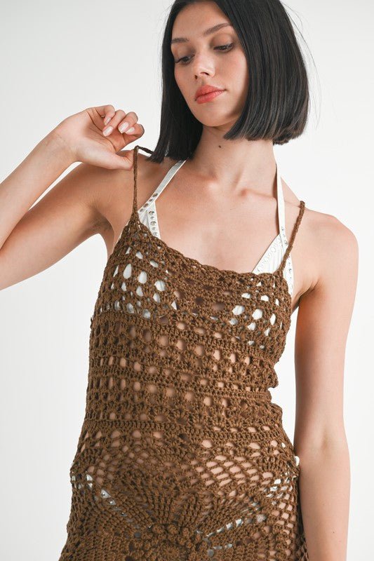 CROCHET MINI DRESS WITH CROSSED BACK - Robbi & Angel