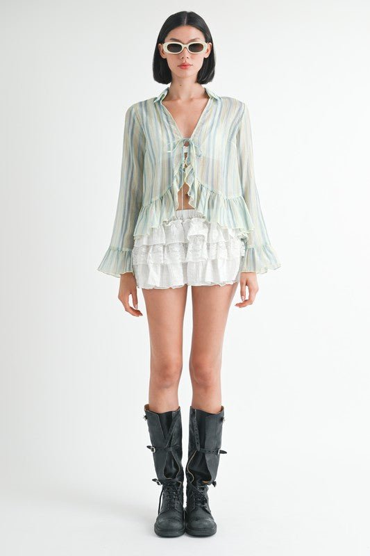 FLYAWAY BLOUSE WITH RUFFLE DETAIL - Robbi & Angel