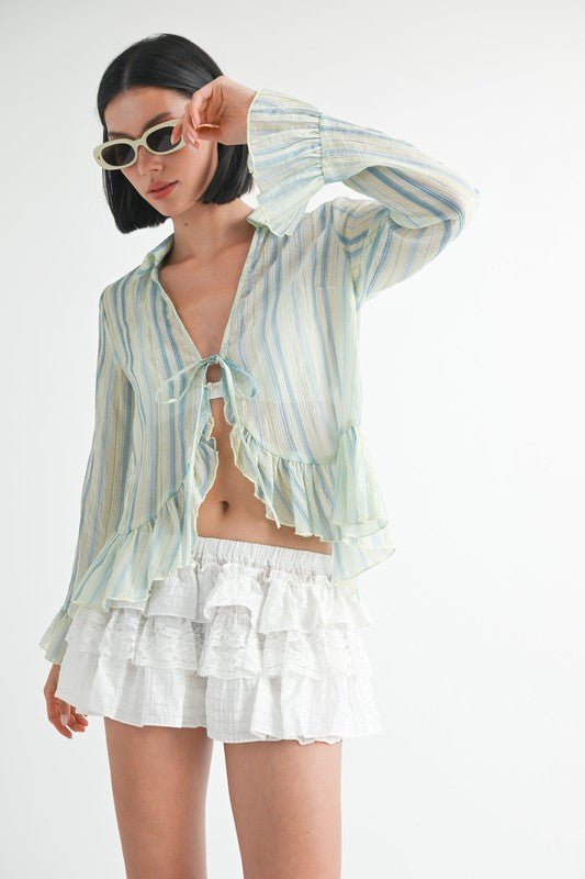FLYAWAY BLOUSE WITH RUFFLE DETAIL - Robbi & Angel