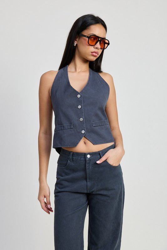 FOLDED FITTED DENIM PANTS - Robbi & Angel